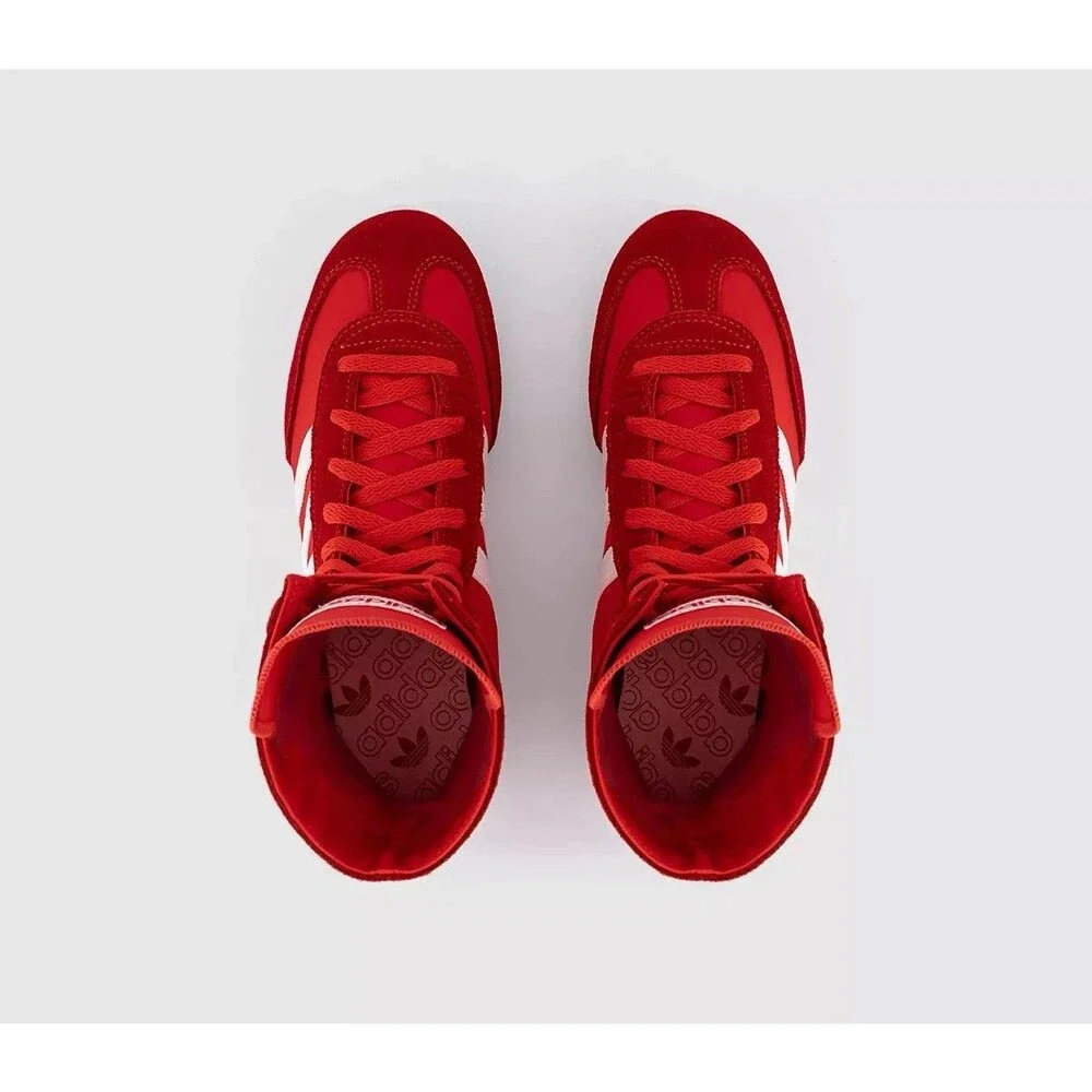 adidas Red High-Top Athletic Boxing Sneakers with White Stripes